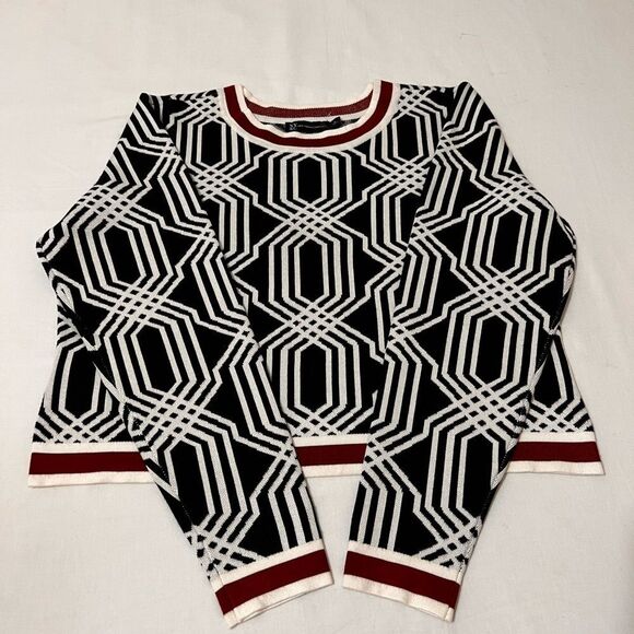 New York & Company Geometric Black and White Sweater with Red Accent New Size XL - Picture 6 of 12